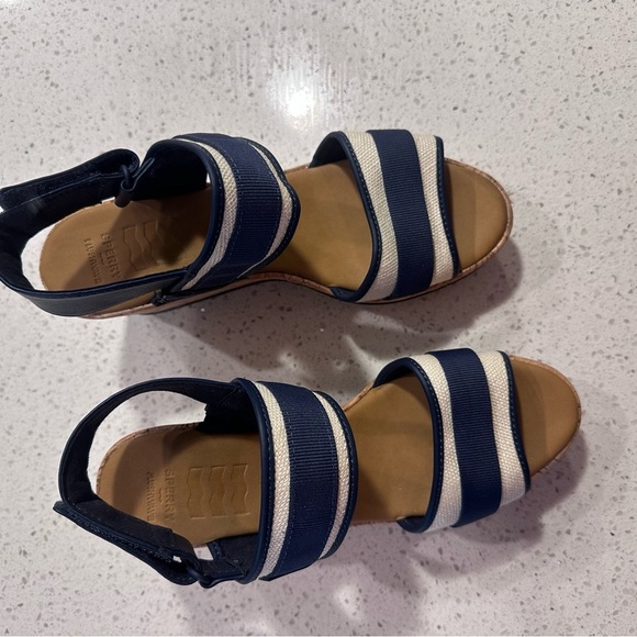 Sperry Navy and Cream Striped Sandals - Picture 2 of 9